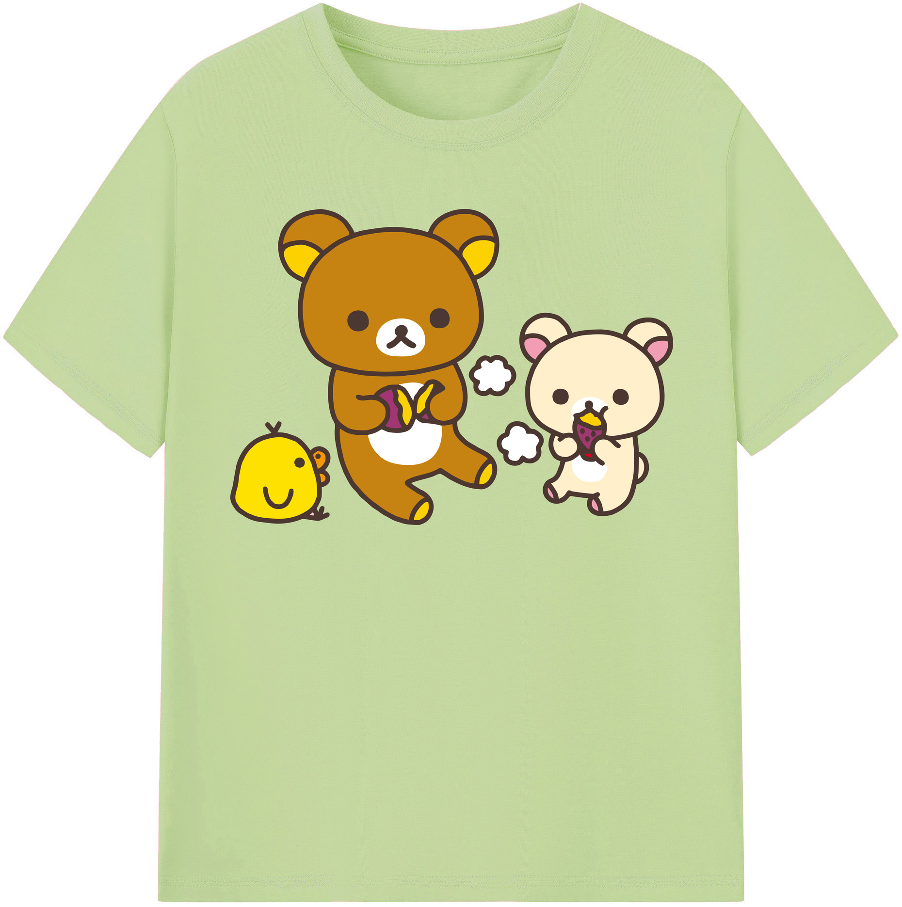 （画像用） リラックマ リラックマ キイロイトリ Rilakkuma Korilakkuma Kiiroitori 綿100％半袖Tシャツ（フロントプリント）